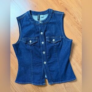 H&M Dark Indigo Tailored Denim Vest - Sleeveless Button Front